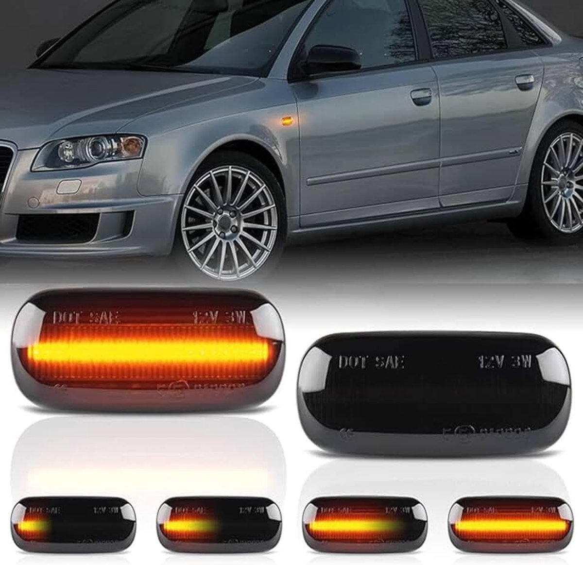 2 x led-zijknipperlichten, zwart, voor Audi A3, S3, 8P, A4, S4, RS4, B6, B7, A4, B8, A6, S6, RS6, C5, C7, A8, D3, TT 8J, roadster met Canbus, foutvrij