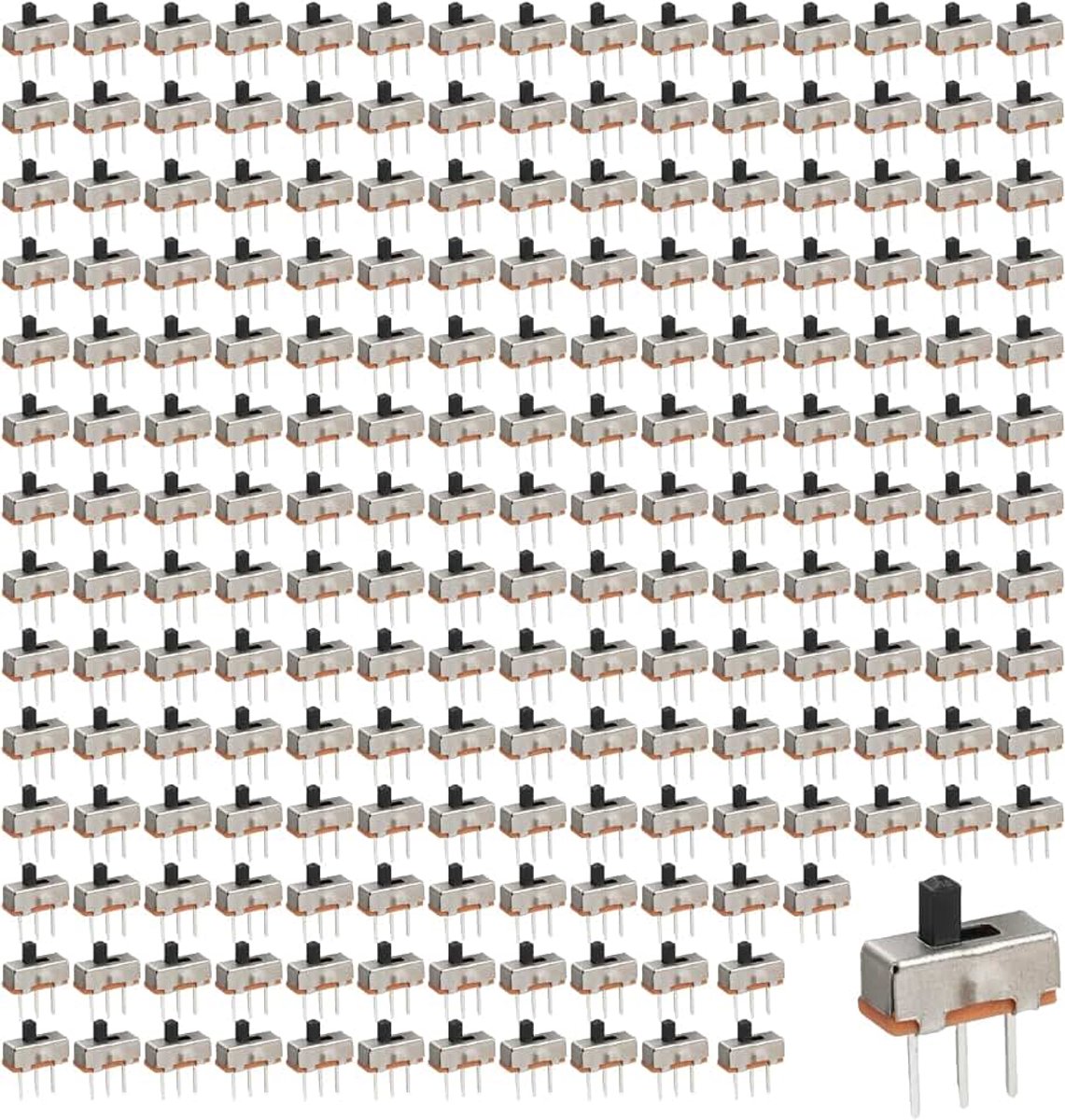 Set van 200 mini-schuifschakelaars SS12D00 1P2T SPDT, 3 pinnen, 2 posities, microschakelaar 0,5 A 50 V DC, schuifschakelaar PCB 8 x 4 x 10 mm voor elektronische projecten