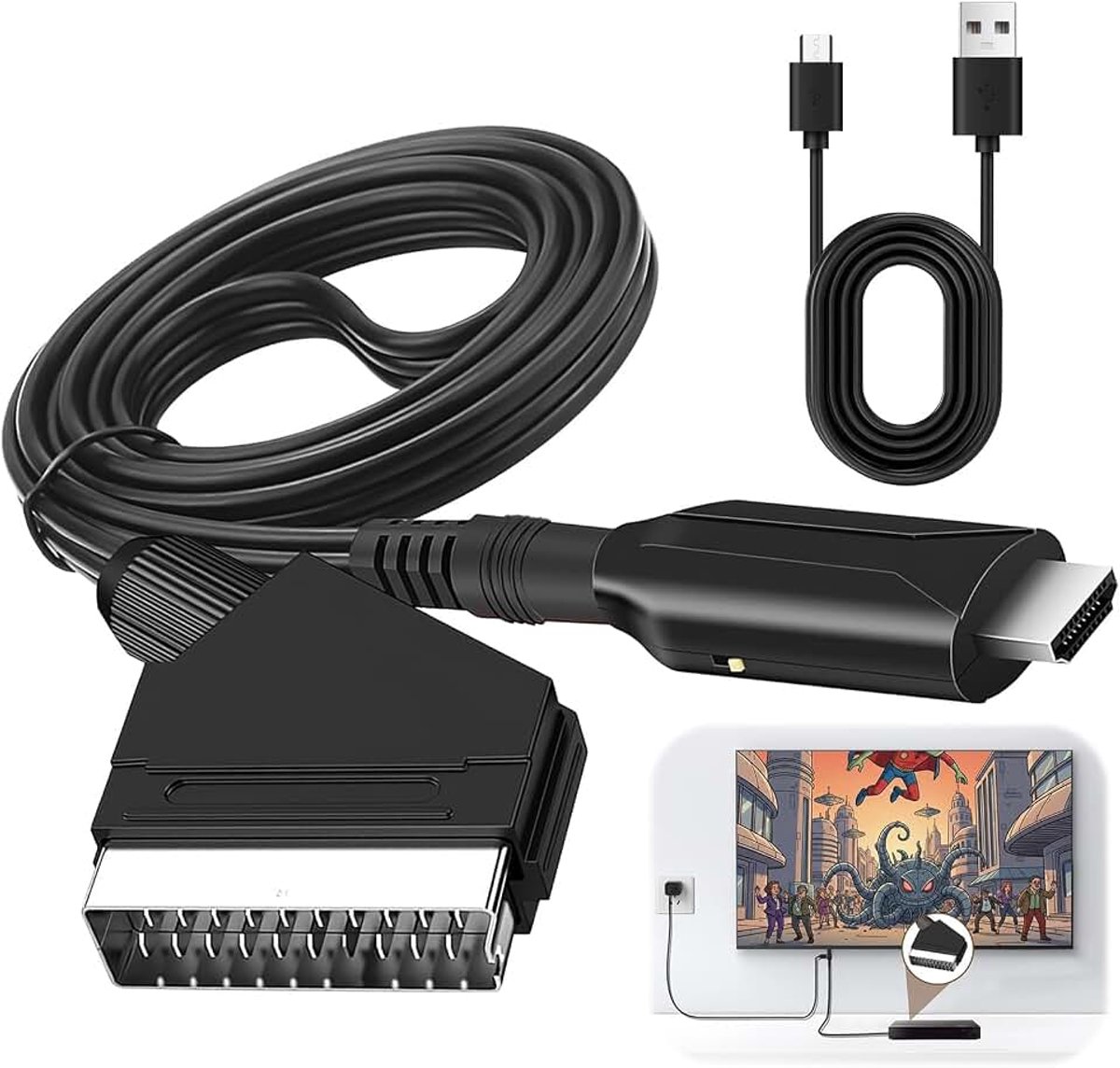 Naar HDM Converter Video Audio, Alles-in-één SCART-ingang naar HDM-uitgangsleden met USB-kabel HD