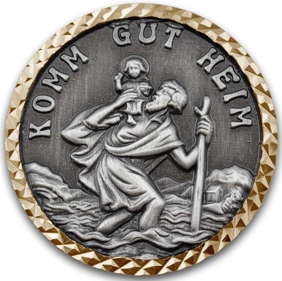 Christophorus automagneet Ø 3,0 cm - heilige beschermpatron plaquette gezegend automobilist medaille beschermengel geluksbrenger Christopher S155