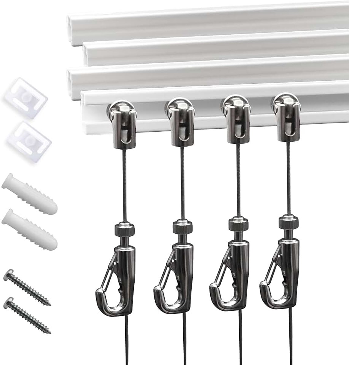 Hang systeem - Innovatief art hangend railsysteem inclusief 4 stuks 24 inch picture rail, 4 stuks 2M haken & installatie hardware - Elegante hanging kit voor galerij