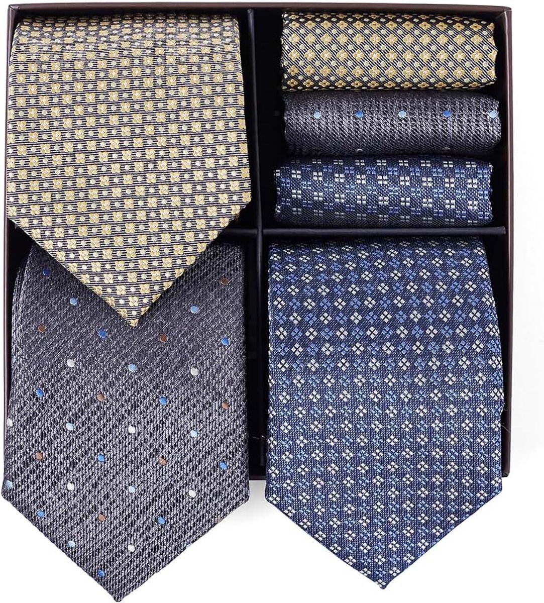 3 stuks elegante herenstropdas + 3 stuks pochet voor heren, set voor heren met geschenkdoos, stropdassen en klassieke clutch