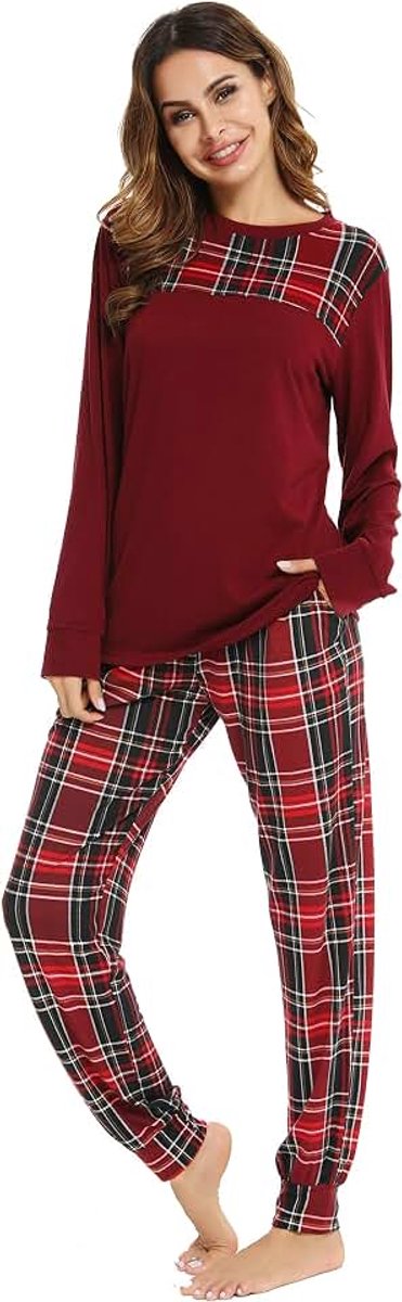 Dames Pyjama Kerstmis PJs voor Dames Lang Mouw Pyjama Set Zacht Comfortabel Loungewear Nachtkleding met Zakken Trekkoord
