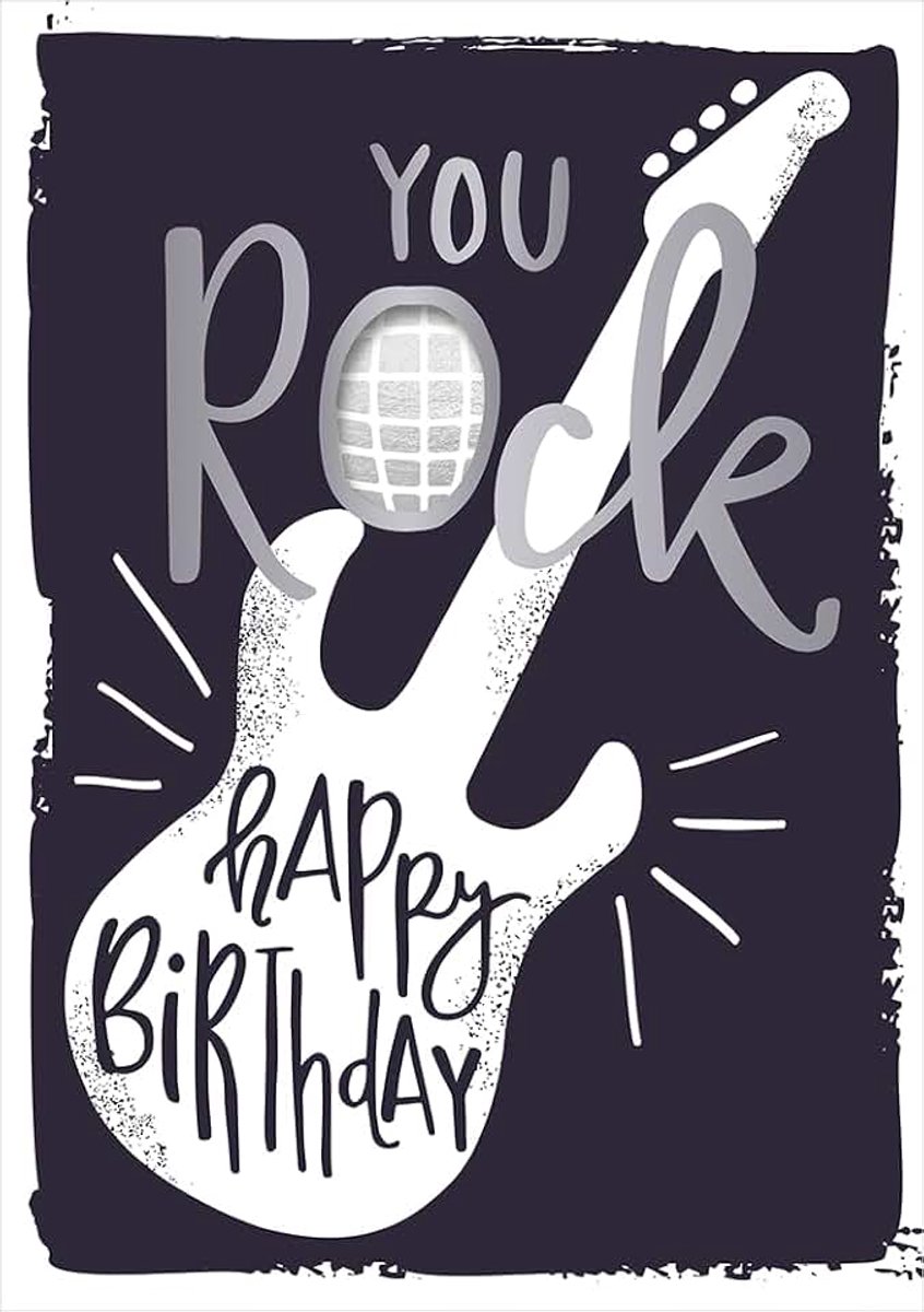 De originele wenskaart voor verjaardag, muziekkaart met geluid, liedje "We will rock you (model gesorteerd)
