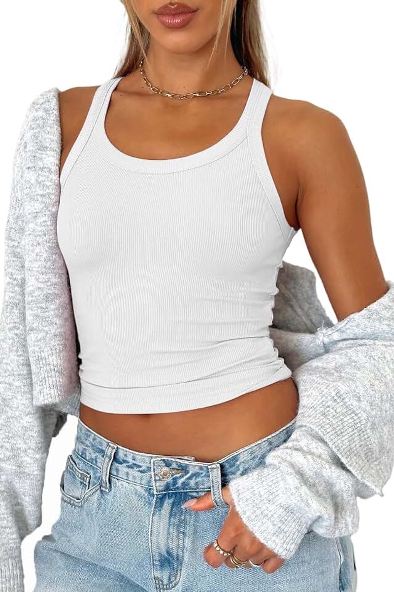 Cropped tank top - ronde hals workout zomer halter tops mouwloos basic camis racerback