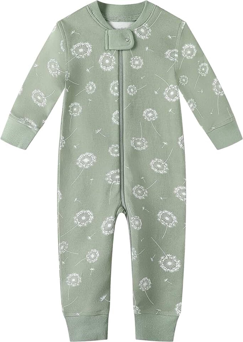 Biologisch katoen Baby Boy Girl Zip Up Sleep N Play, voetloze baby romper, lange mouwen baby pyjama (maat pasgeboren-24 maanden)