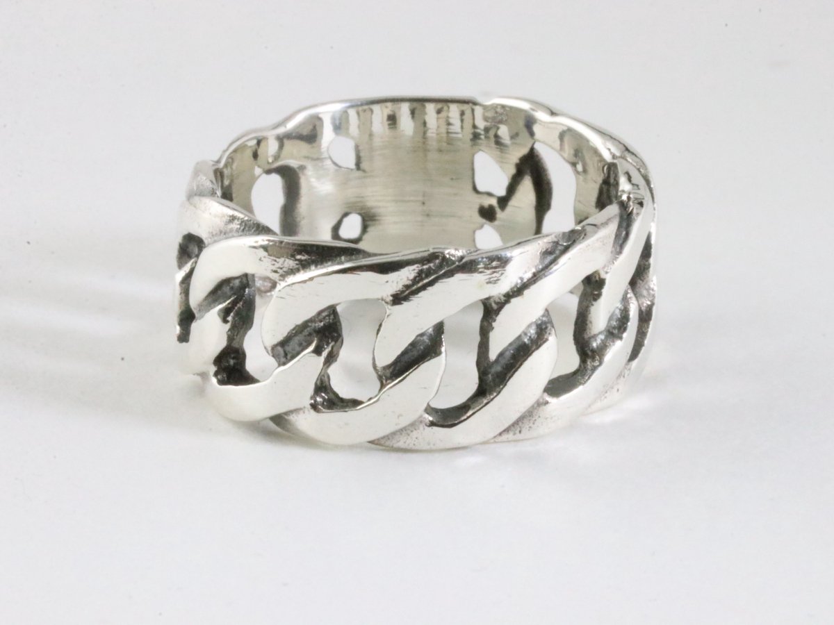 Zilveren ring met grote gourmet schakels - maat 18.5