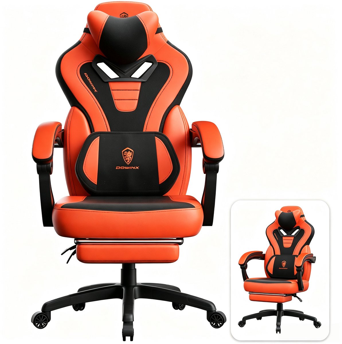 Gamingstoel met voetsteun - Ergonomische bureaustoel - Verstelbare rugleuning - Massagefunctie - Gemengde bekleding 150 kg – Voor gamen en werken – 63x65x121 cm – Zwart en rood