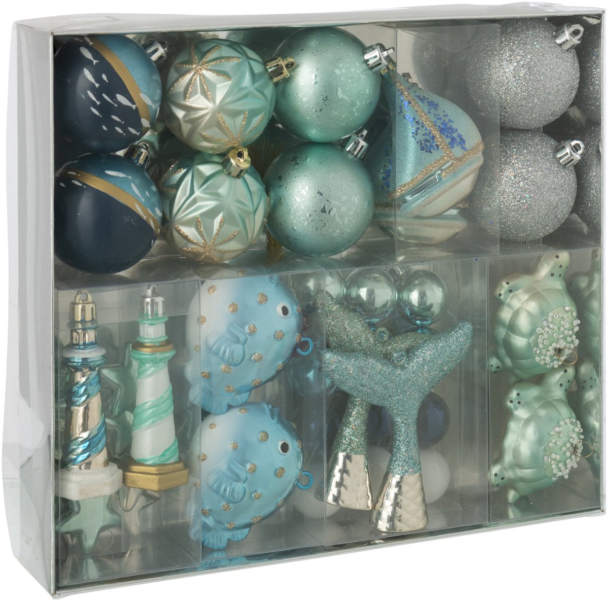 J-Line Doos kerstballen - polystyreen - zilver/blauw