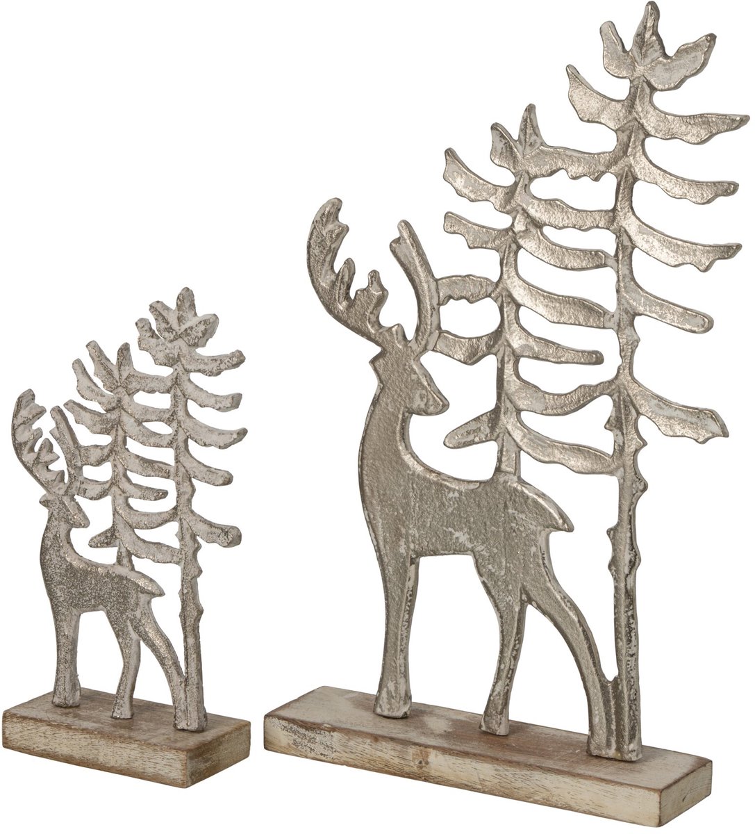 J-Line Rendier met bomen op voet - aluminium - gebroken wit/naturel - large