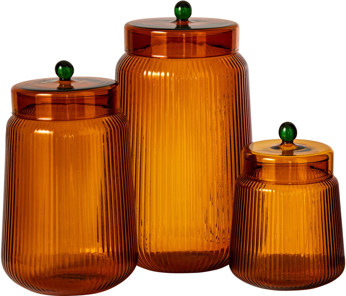 J-Line Voorraadpotten - glas - oranje/warmgeel - set van 3