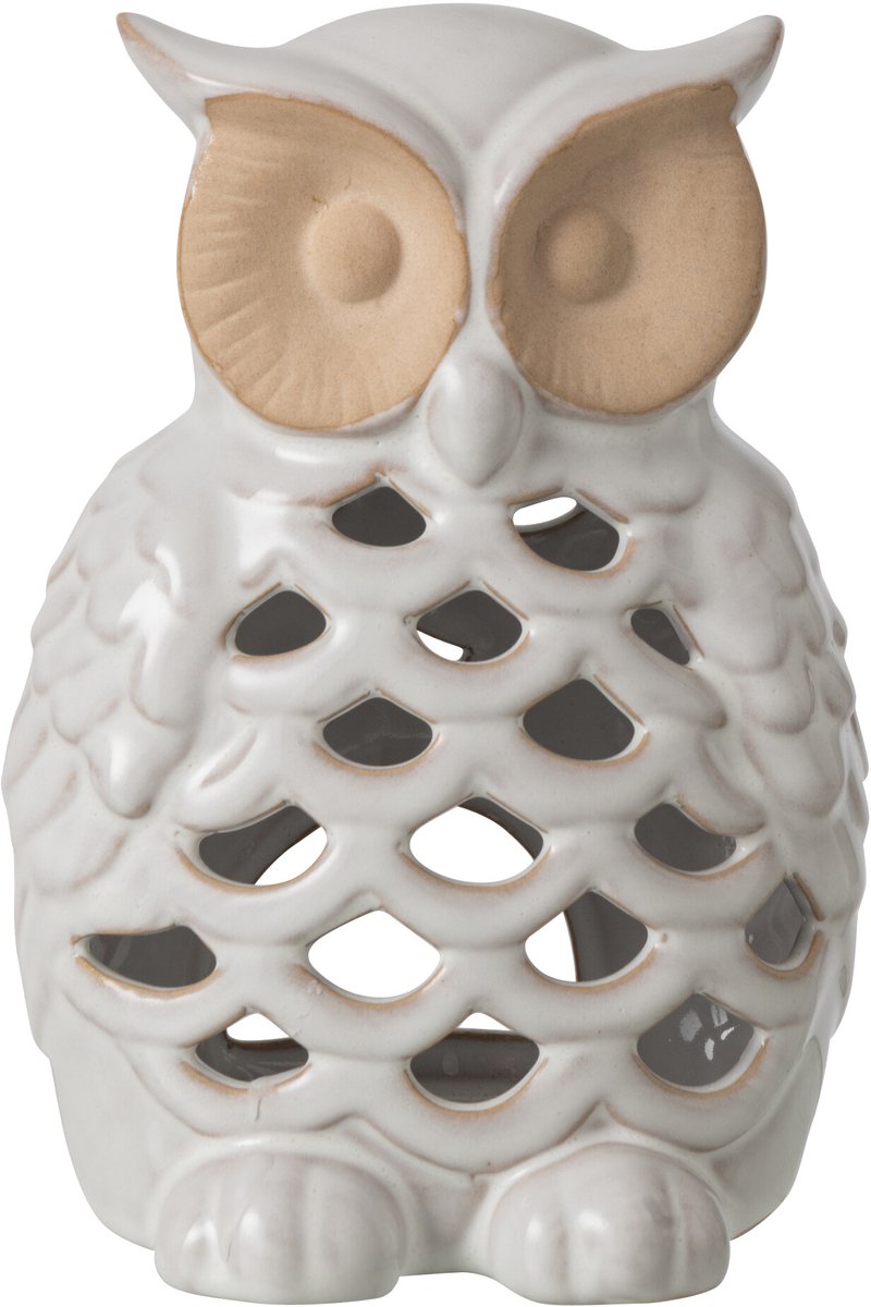 J-Line decoratie Uil - porselein - wit - small