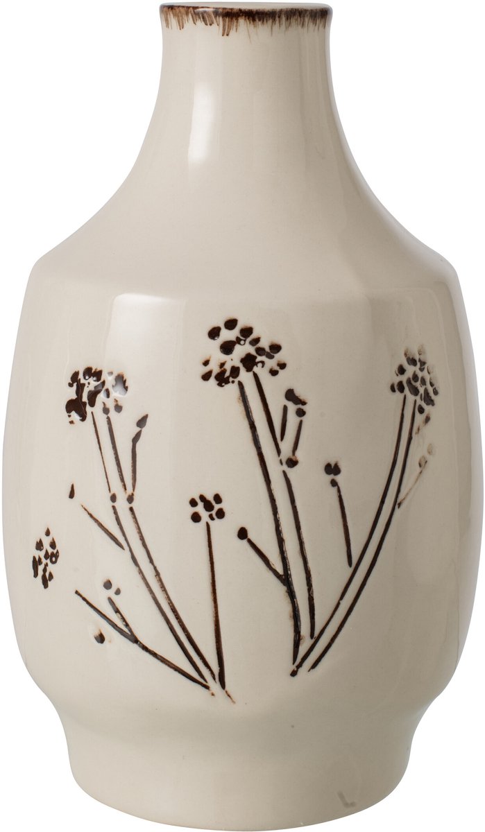 J-Line vaas Bloemen - porselein - wit/zwart - medium