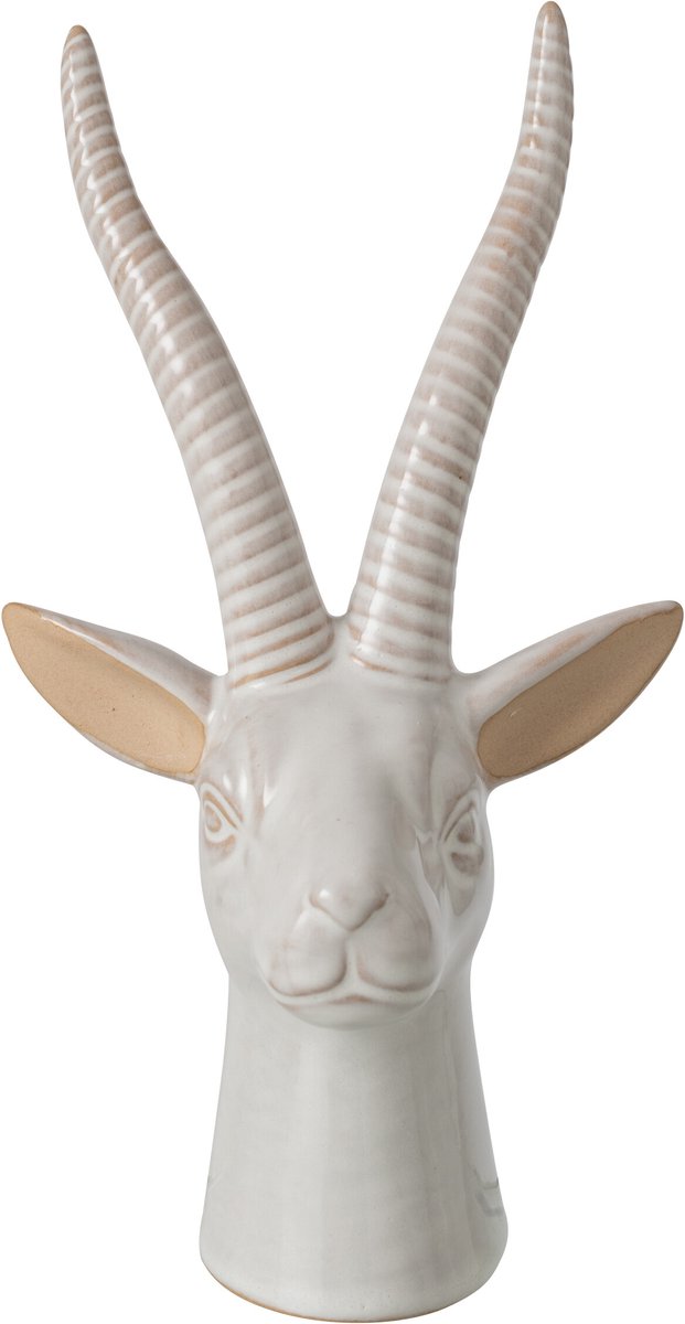 J-Line decoratie Hert Hoofd - porselein - ecru - medium