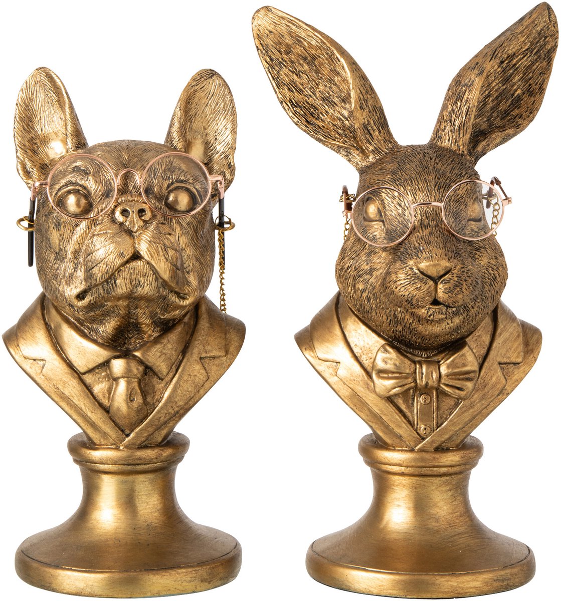 J-Line Buste hond en konijn - polyresin - goud - assortiment van 2