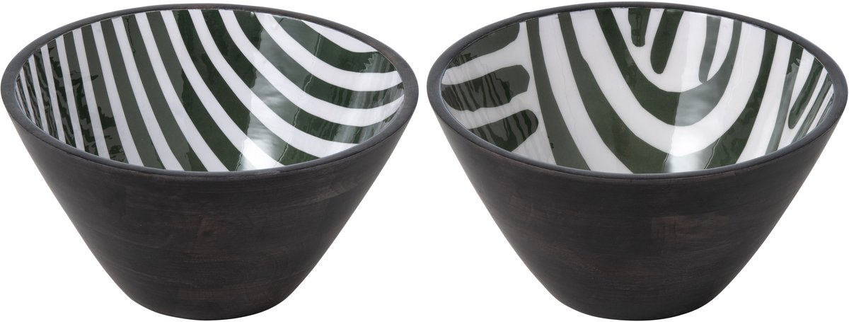 J-Line schaal - hout - olijfgroen/donkerbruin - large - 2 stuks