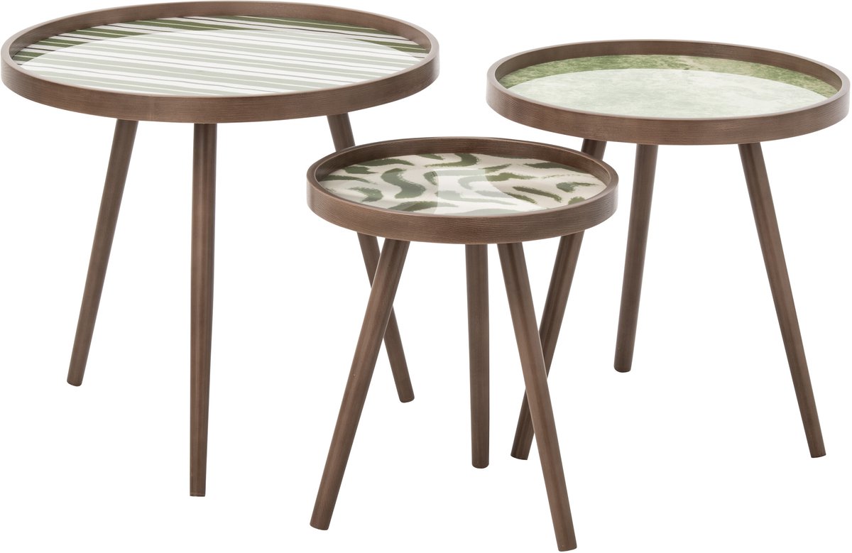 J-Line Ronde salontafels - rubberhout - olijfgroen - set van 3