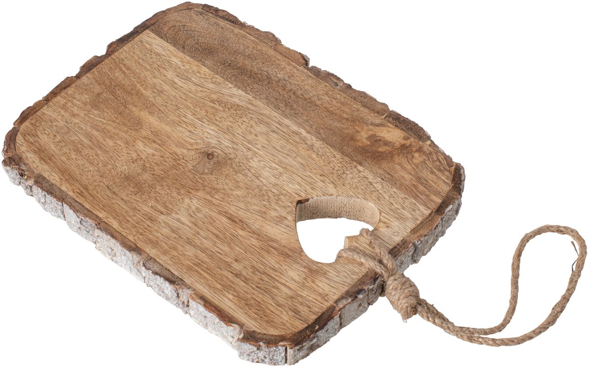 J-Line Snijplank met hart en schors - mangohout - naturel - small