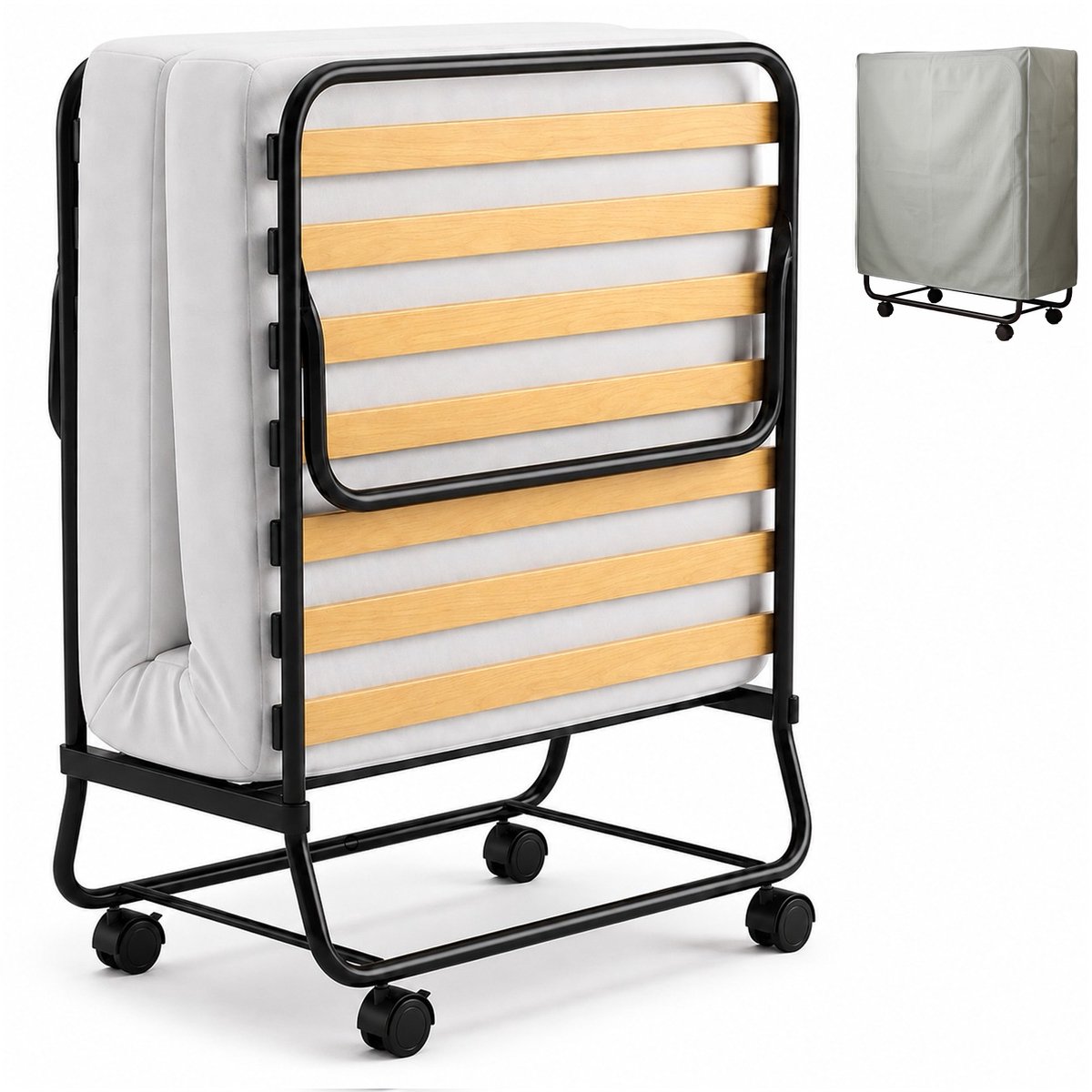 Infinity Goods Opklapbed Comfort 90 x 200 CM - Logeerbed - 1 Persoons - Vouwbed - Matras & Lattenbodem - Incl. Beschermhoes