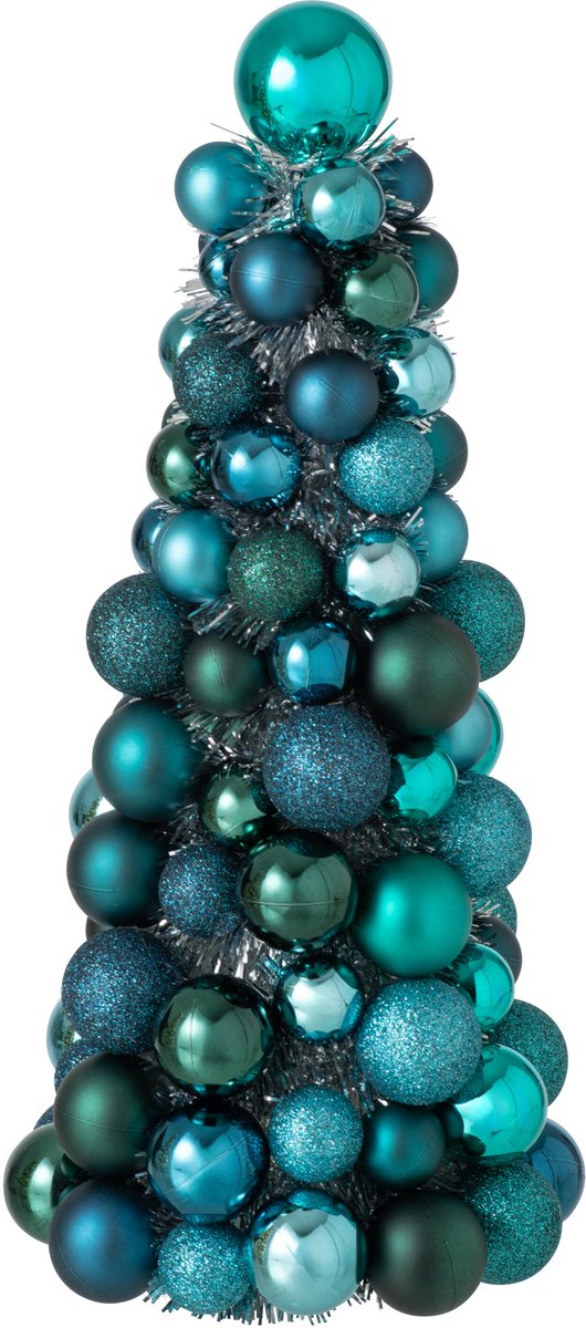 J-Line Kegel met kerstballen - PS - blauw/donkergroen