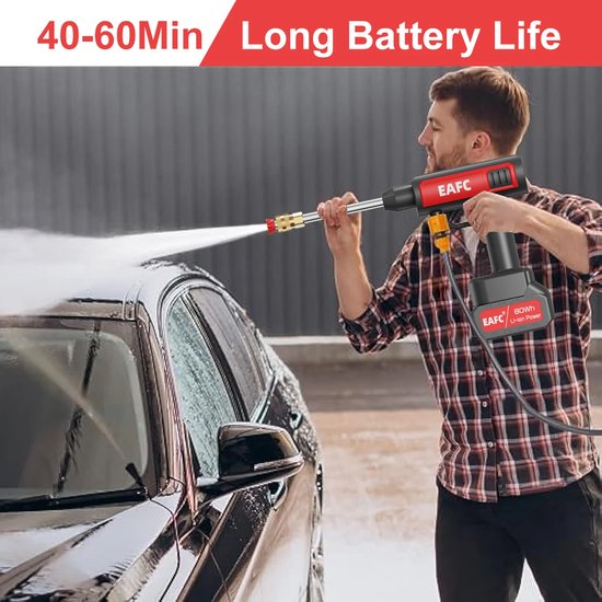 draadloze hogedrukreiniger - elektrische waterpistool voor auto’s met batterij en extra grote capaciteit - met schuimsproeier - verstelbaar mondstuk - draagbare hand-sproeipistool voor auto - huis - vloer - badkamer en watergeven — afbeelding 2