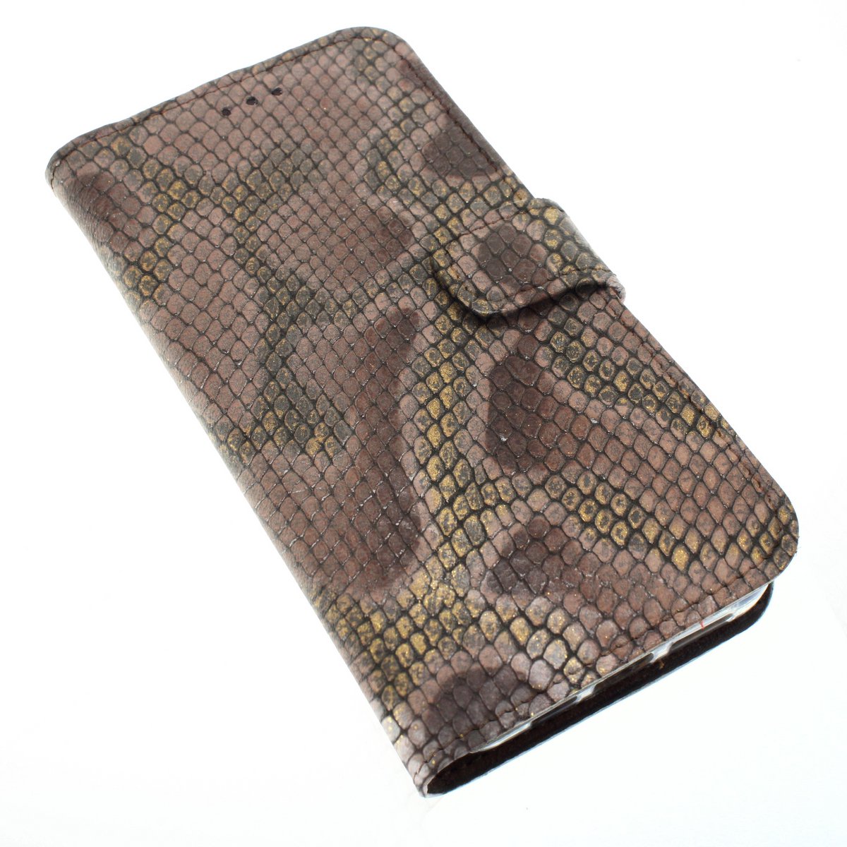 Handgemaakt echt leren bruin goud glitter Samsung Galaxy A56 (5G) bookcase hoesje met twee pasjesvak en een briefgeldvak nr-02