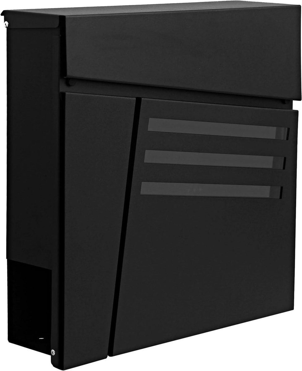 Brievenbus - Wandbrievenbus - Post Ontvangen - Met Krantenvak - 37x37x11.5 cm - Zwart