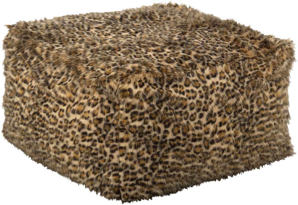 J-Line Poef met luipaardmotief - polyester - roest/beige