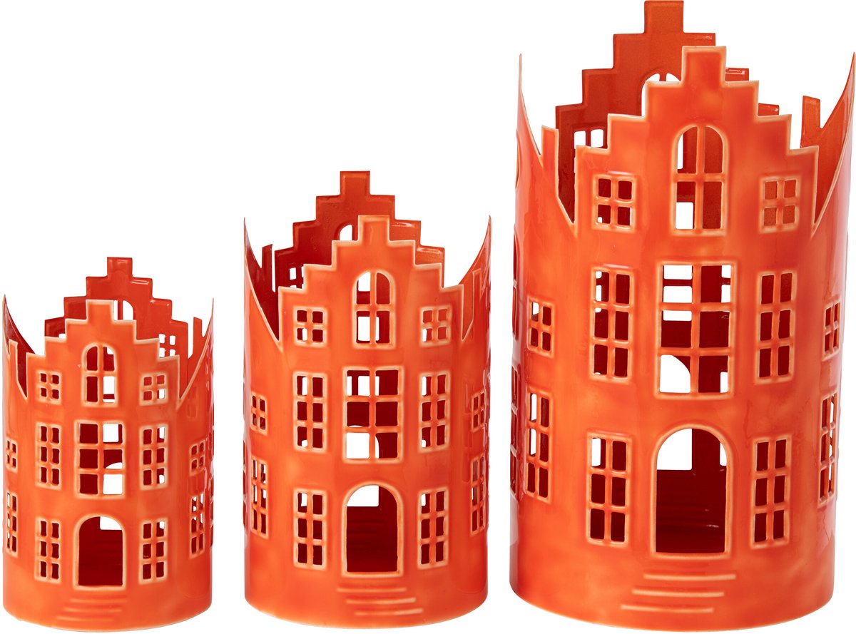 J-Line Huislantaarns - ijzer - oranje - set van 3