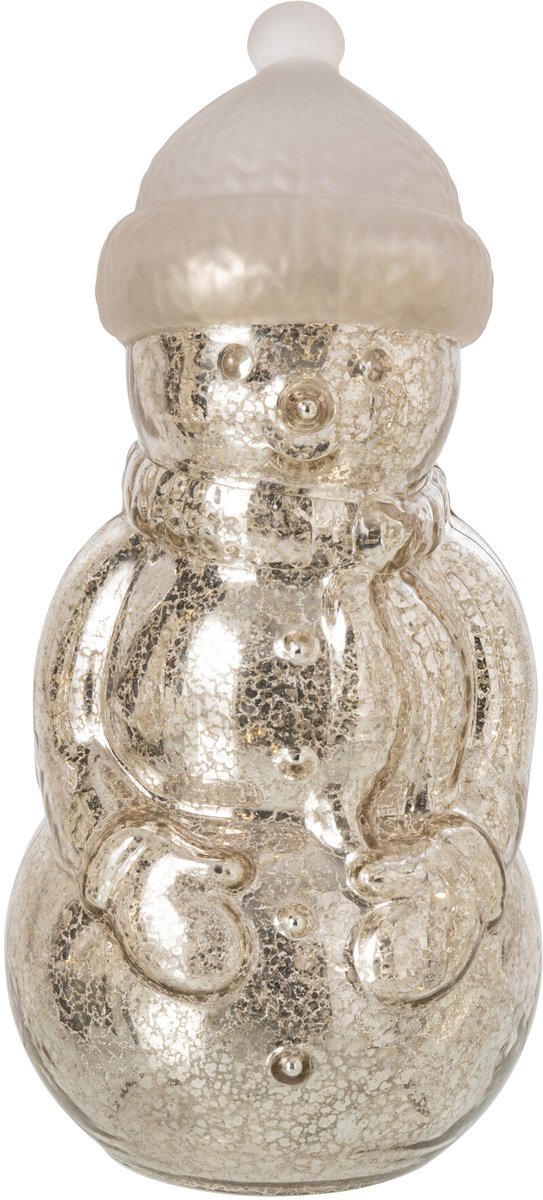 J-Line decoratie Sneeuwman - glas - zilver - medium - LED