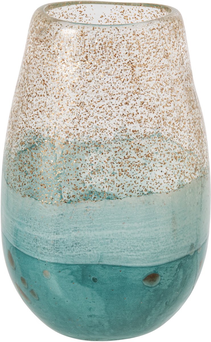 J-Line Vaas - glas - turquoise/goud - large