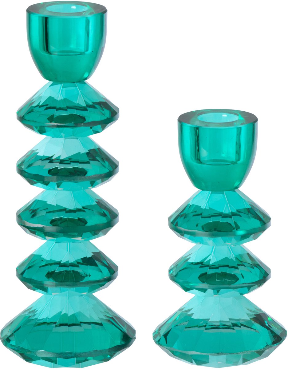 J-Line kaarshouder - glas - turquoise - set van 2