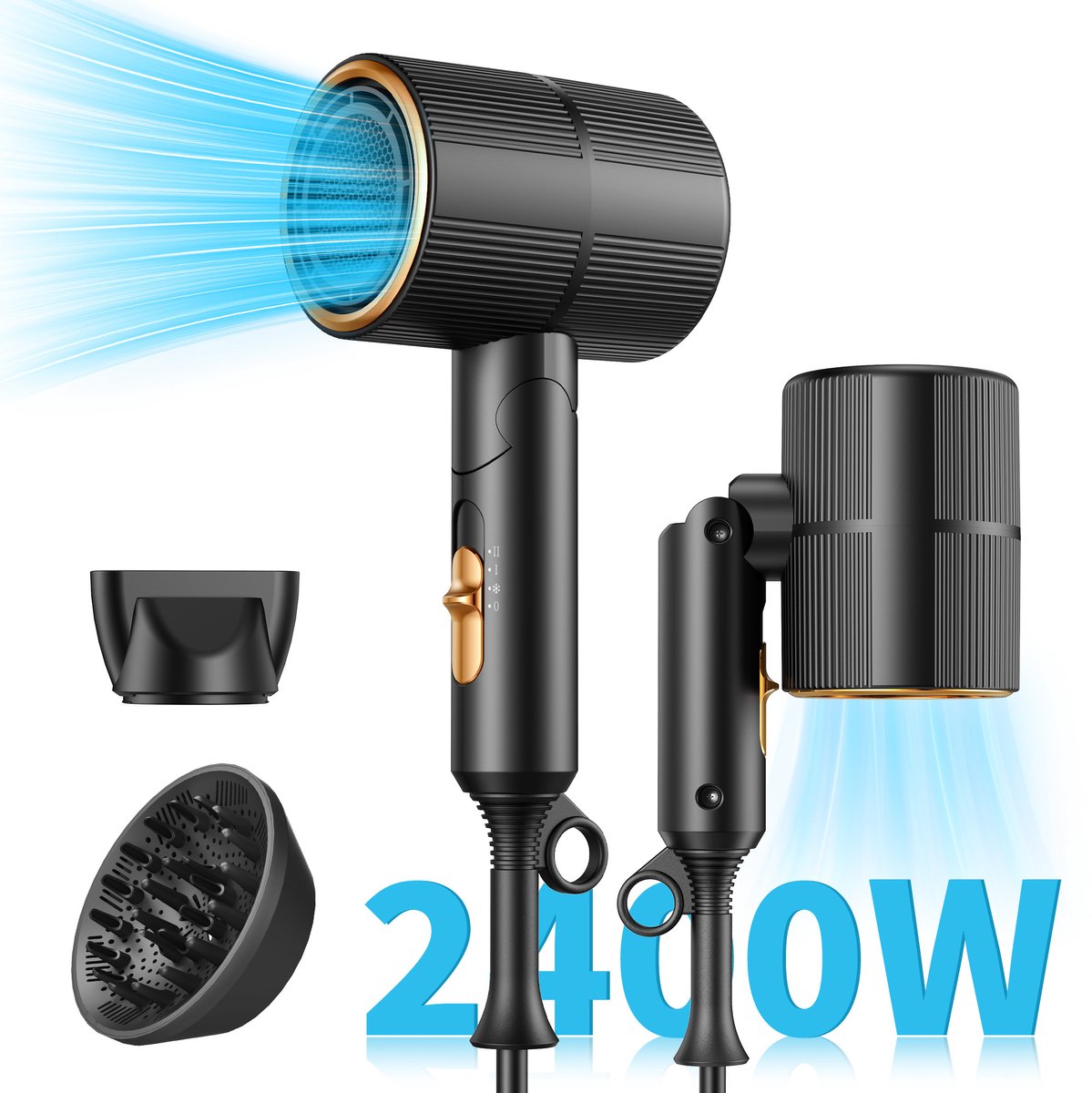 OYLCDI Föhn met Diffuser 2400W - Ionische Haardroger met Coolshot Technologie - Hair Dryer