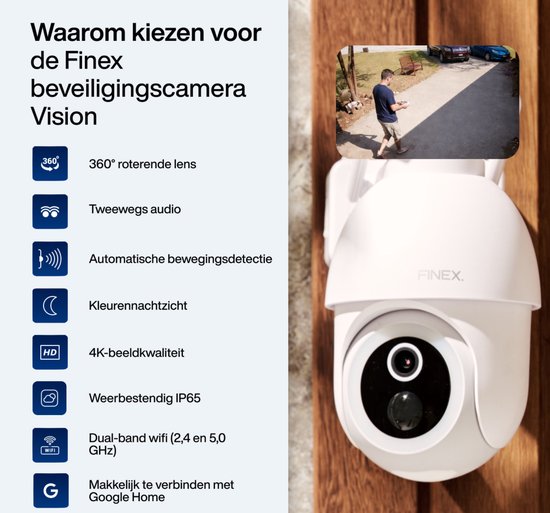 Finex™ Beveiligingscamera Vision op batterij - 4K Ultra HD - Beveiligingscamera met kleur nachtzicht - Buiten camera met nachtzicht - Beveiligingscamera buiten - Met wifi en app - Wit van Merkloos — afbeelding 2