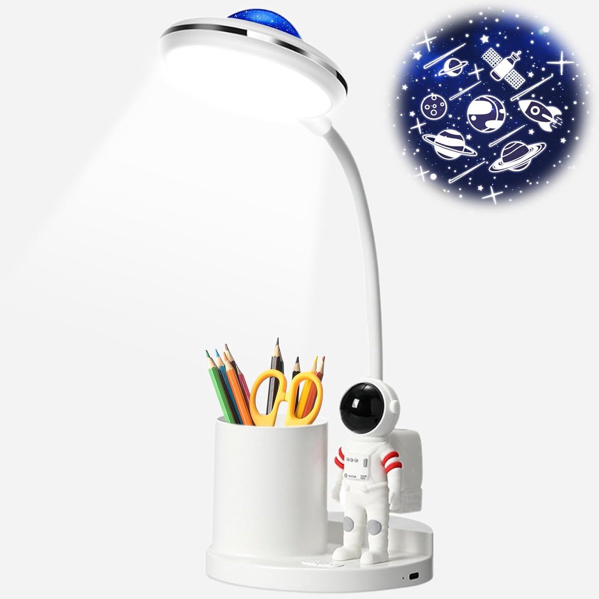 LED-Astronautlamp Voor Kinderen - Bureaulamp Met Pennenhouder - Astronaut Galaxy Sfeer Nachtlampje - Tafellamp