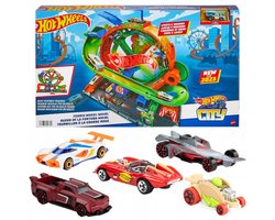 Hot Wheels Autoscooterbaan met Loop, Licht & Geluid + 5 Auto's