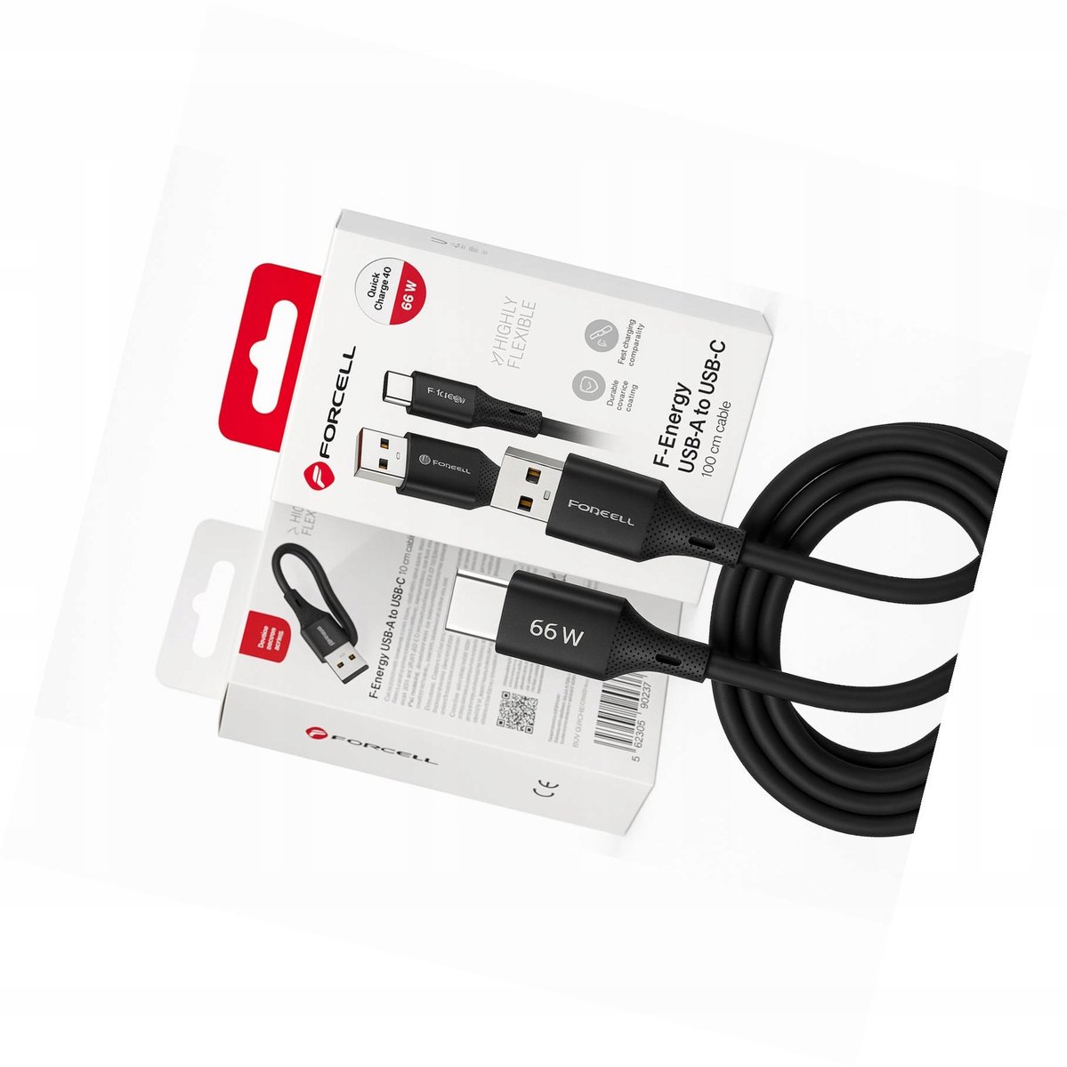 Forcell USB-A naar USB-C Kabel 1m 66W Zwart - Android Auto & Snel Laden
