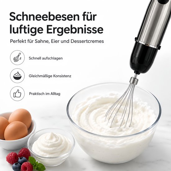 Staafmixer 5-in-1 mixerset, roestvrijstalen staafmixer met traploze snelheidsregeling, 1500 W, hakmolen, garde, melkopschuimer en maatbeker van OYLCDI — afbeelding 4