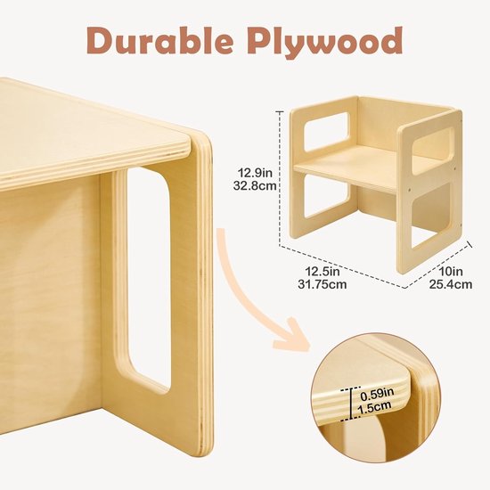 Montessori Kinderstoel - Houten Stoeltje - Zelfstandig Leren - 3-traps Hoogteverstelling - 2 Stuks - Naturel — afbeelding 4