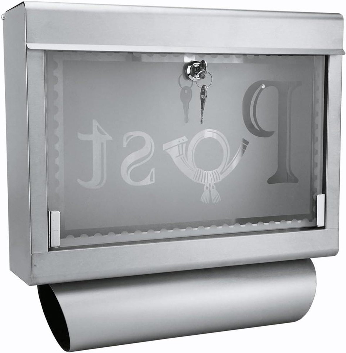 Design brievenbus - Postbak muur - Post ontvangen - Glazen front - 40 x 30 cm - Zilver