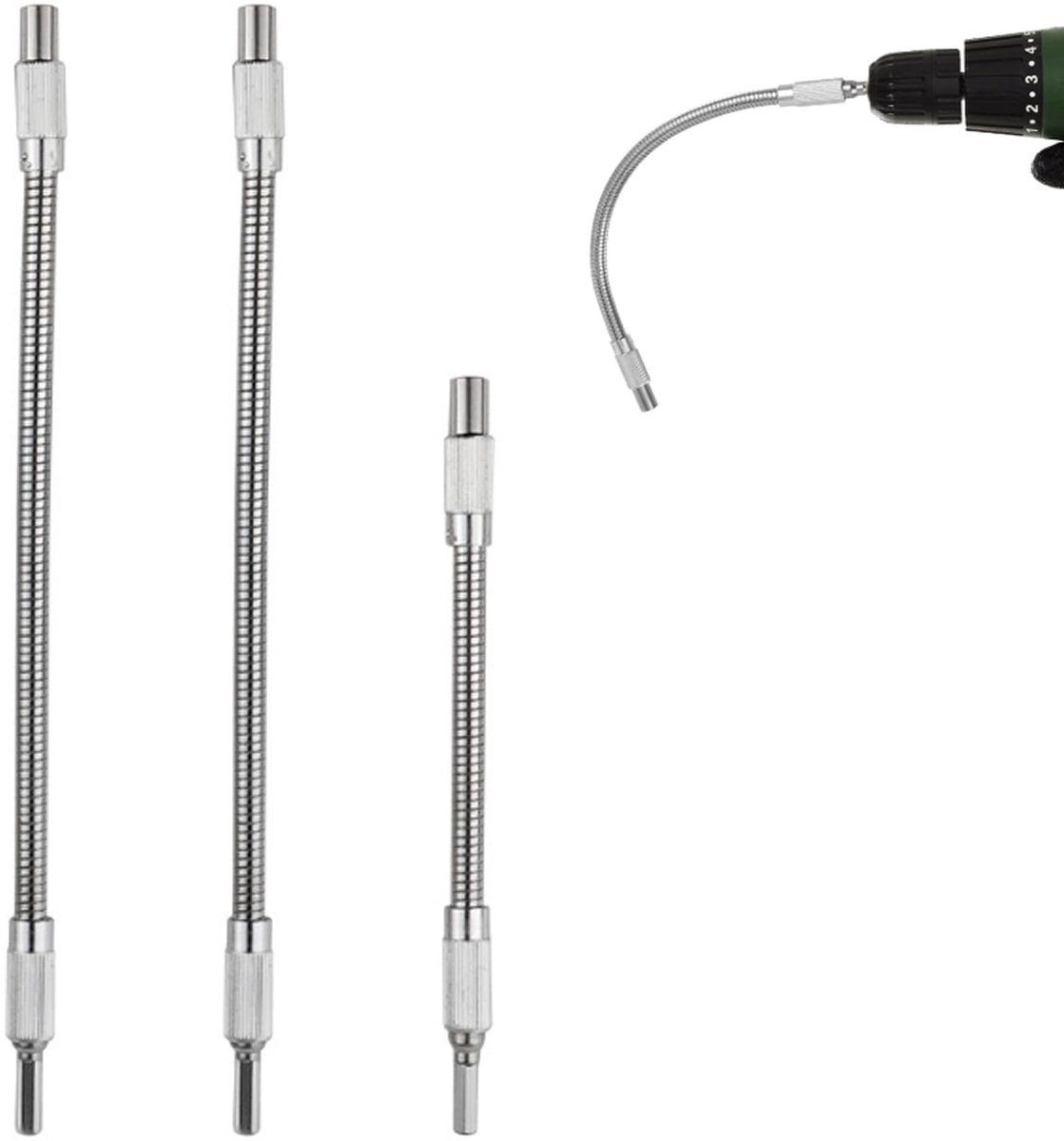 3 stuks flexibele schacht, flexibele bithouder, 1/4 inch, zeskantige schacht, flexibele verlenging rond de hoek, boorverlenging voor boormachine, schroevendraaier (20 cm en 30 cm)