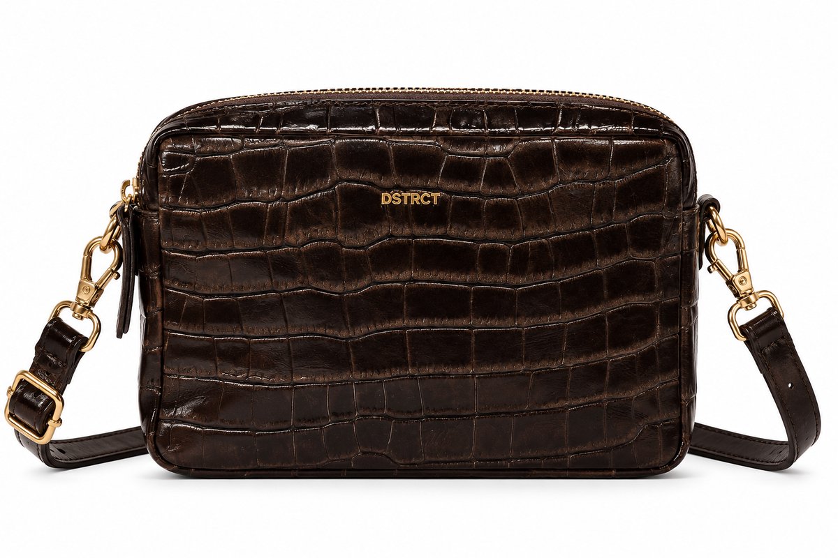 DSTRCT Croco Square Crossbodytas Kleine Dames - Leer - Bruin