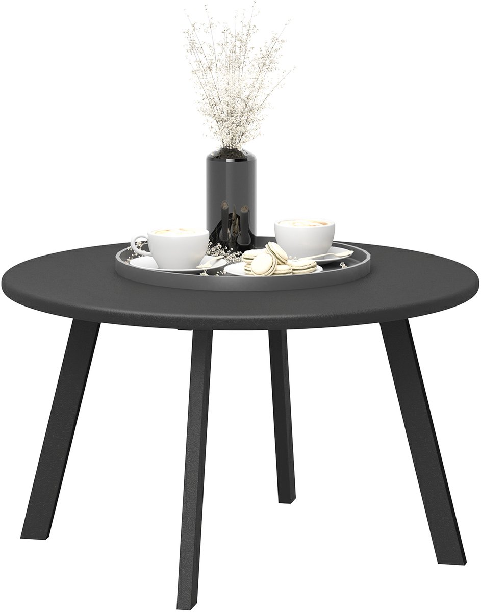 Bijzettafel, balkontafel van metaal, rond, salontafel, weerbestendig, tuintafel Ø 70 x 42H cm, donkergrijs