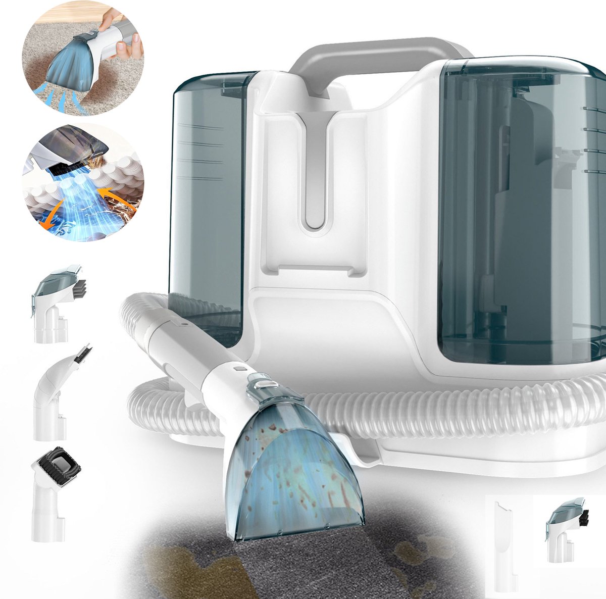 Draagbare Tapijtreinigingsmachine, Handzame Kleine Water-Diepte-Extractorwasmachine, Dubbele Watertanks, Voor Hardnekkige Vlekken