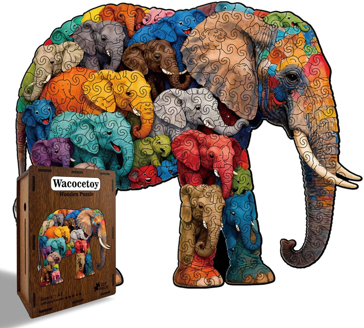 Casalora Houten Puzzel Olifant 218 Stukjes - Dieren Legpuzzel Volwassenen -L