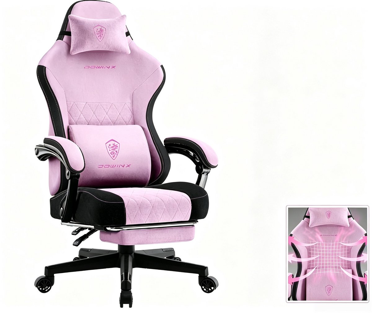 Dowinx Gaming Stoel - Bureaustoel - Ergonomische bureaustoel - Met Voetsteun - Tasveerzitting – Ademende Stof – Ergonomisch – Tot 150 kg – Voor Volwassenen – Paars