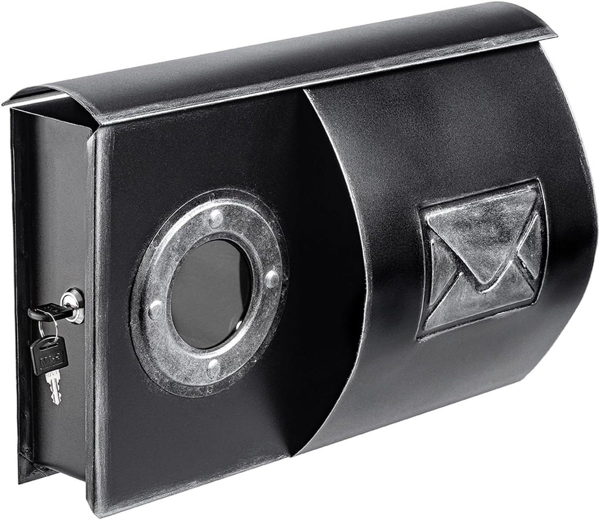 Brievenbus Antiek - Wandmodel - Post Ontvangen - Met Glazen Venster - 41x30cm - Zwart-Zilver