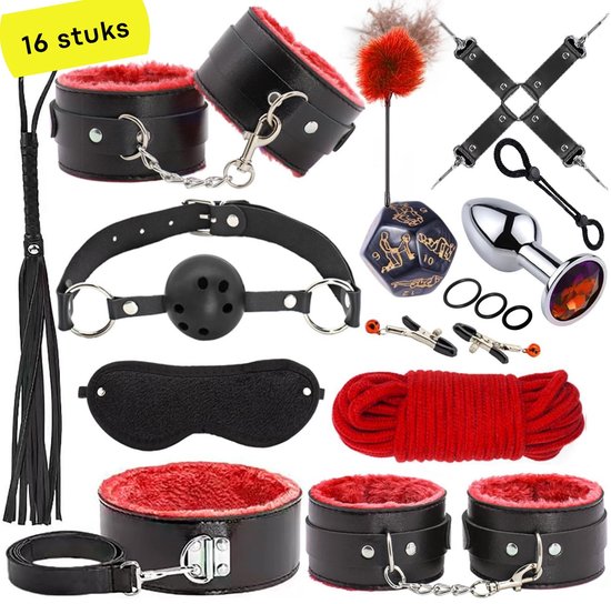 Sensa BDSM set - Bondage set voor koppels - Sexspeeltjes voor koppels - Seksspeeltjes voor mannen - Buttplug set - Zwart / Rood