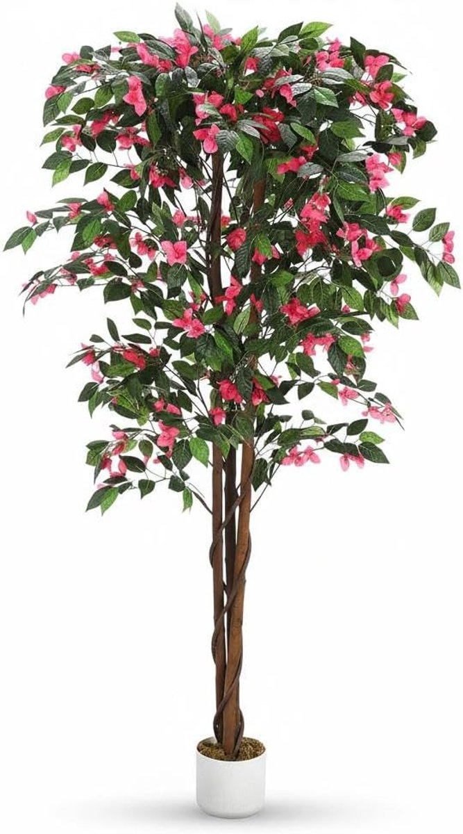 HOERFURIY - PrecisionAuto 160cm Kunst Bougainvillea Boom in pot - Levensechte zijdebloemen en natuurlijke stam voor binnen en buitendecoratie thuis kantoor tuin