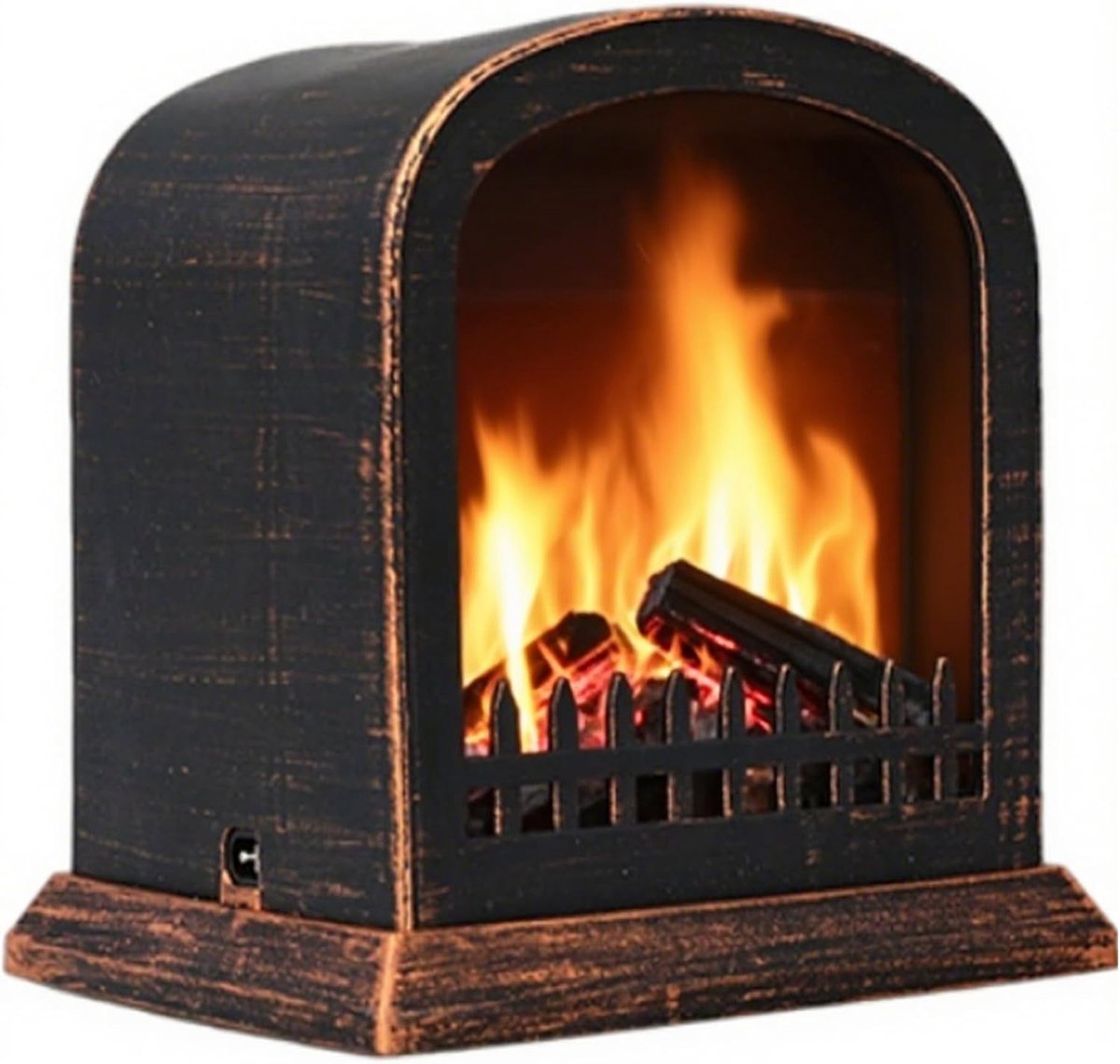 Elektrische haard, vintage elektrische haardlantaarn met realistisch LED-vlameffect, werkt op USB/batterijen, ideaal voor kerstdecoratie op tafel, 5,7 x 4,5 x 6,3 inch